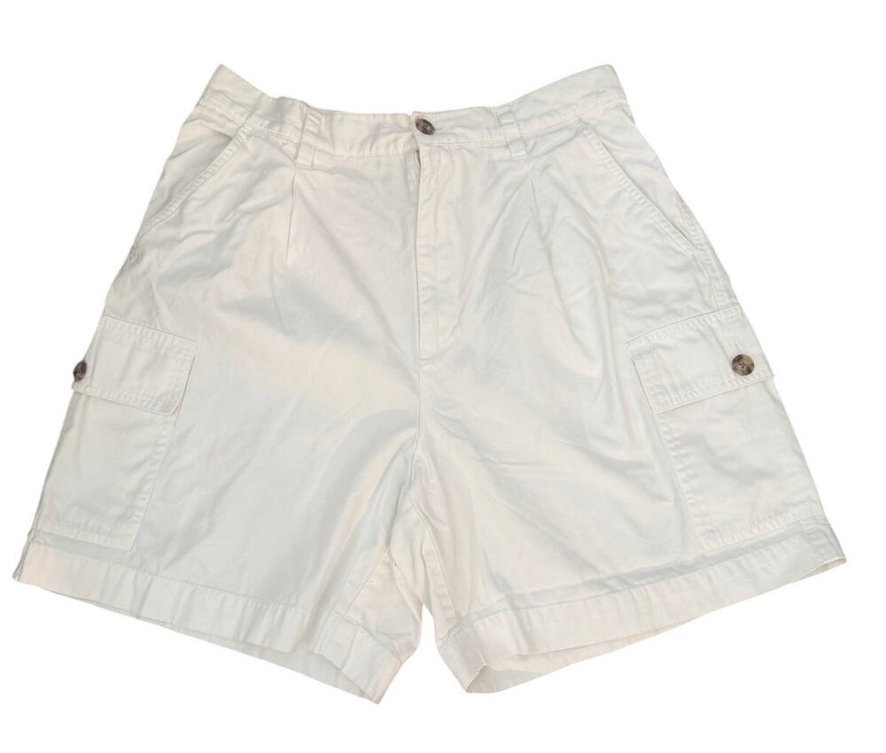VTG 90's White Cotton Talbots Pleated High Waisted Shorts-Size 12P